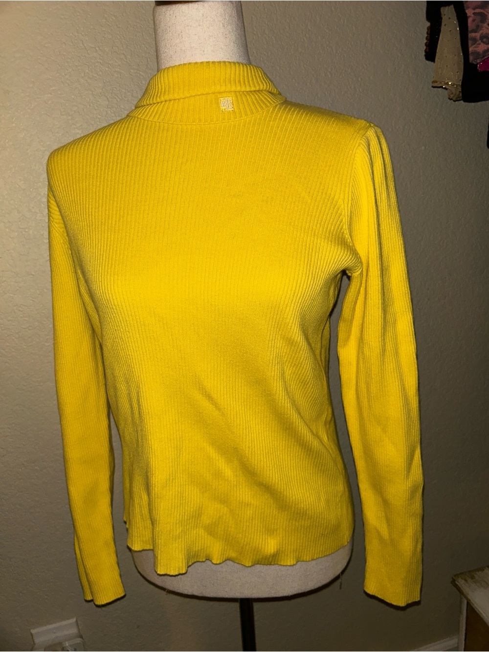 Ralph Lauren Yellow Ribbed Long Sleeve Mock Neck Top